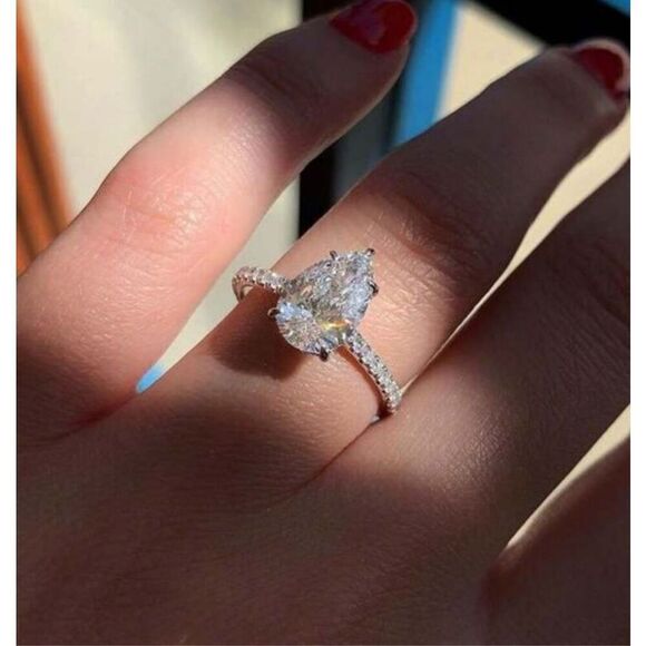 Rose Gold Pear Solitaire Ring - Picture 9 of 9